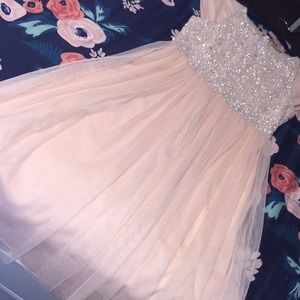 Pink, sparkly, formal dress.